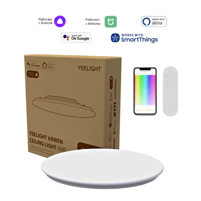 Светильник потолочный Yeelight Arwen Ceiling Light 450C (YLXD013-B), 50Вт/4000Лм, RGB+2700-6000K, 15-25м², пульт