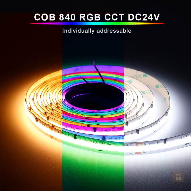 Лента адресная COB WS2811 RGBCCT, 840led/м, COB, 24В, 12мм, RA90, 1м