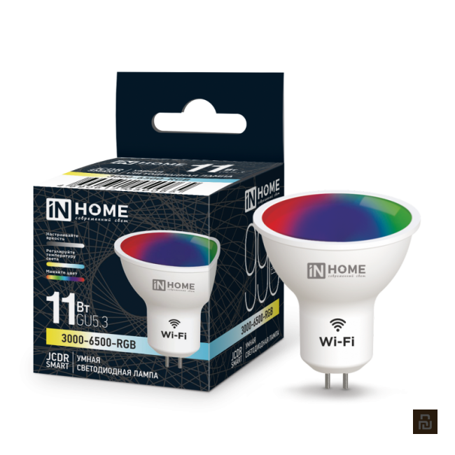 Лампа IN-HOME LED-JCDR-RGBW-SMART,  11Вт/990Лм, GU5.3, 3000-6500К