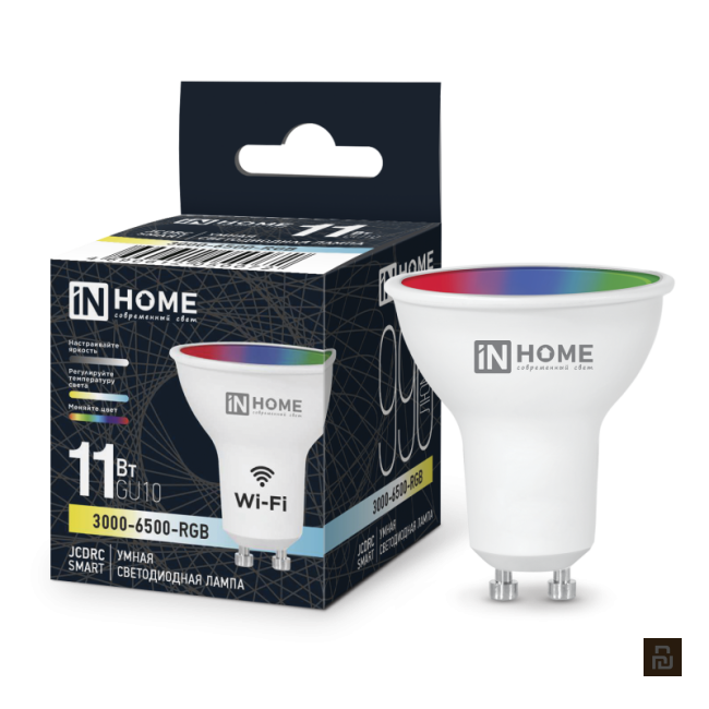 Лампа IN-HOME LED-JCDRC-RGBW-Smart, 11Вт/990Лм, GU10, 3000-6500К