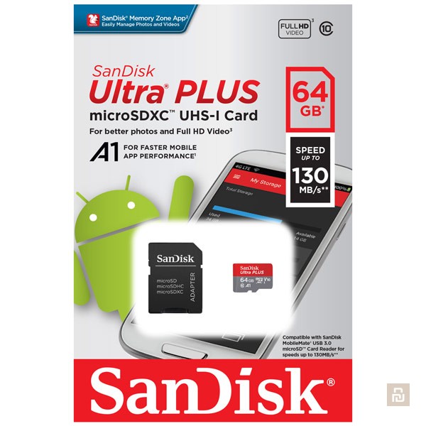 Карта памяти MicroSD SanDisk Ultra SDXC, 64Гб, UHS-I