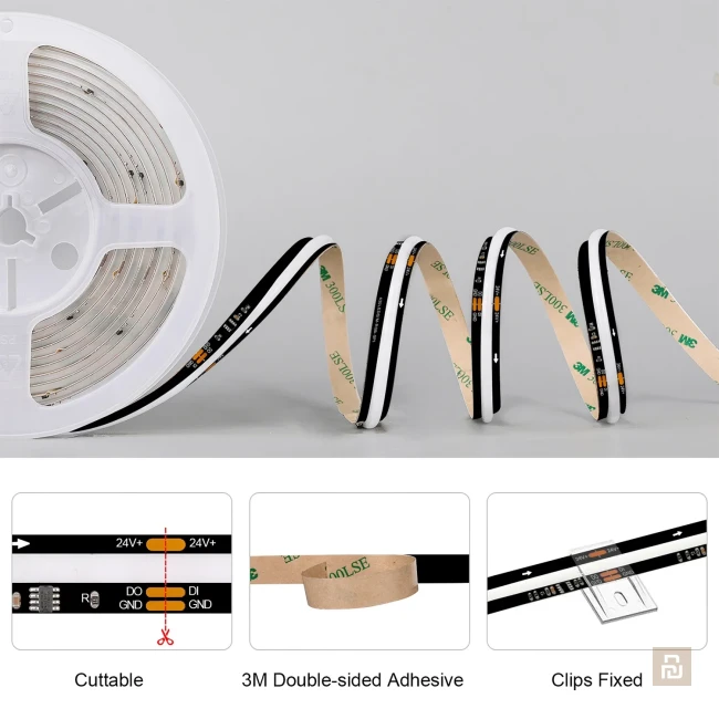 Лента адресная COB WS2811 COXO S5000-420-DRGB-V24-NWP-W10-P10B-A35-3M, 24В, 420led, 10Вт/м, IP20, 3м