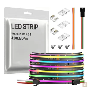Лента адресная COB WS2811 COXO S5000-420-DRGB-V24-NWP-W10-P10B-A35-3M, 24В, 420led, 10Вт/м, IP20, 3м