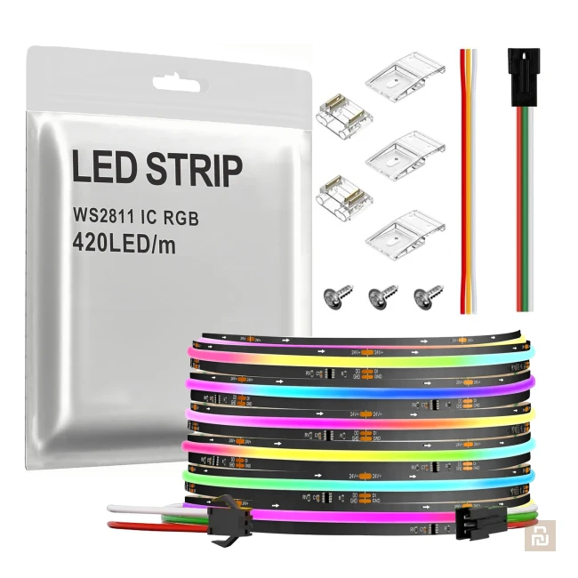 Лента адресная COB WS2811 COXO S5000-420-DRGB-V24-NWP-W10-P10B-A35-3M, 24В, 420led, 10Вт/м, IP20, 1м