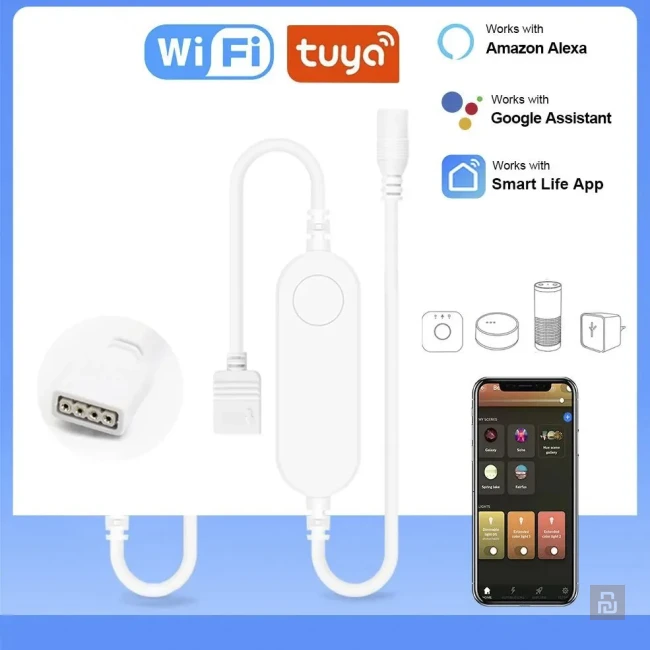 Контроллер для диодной ленты RGB, WiFi, 12/24В, Tuya