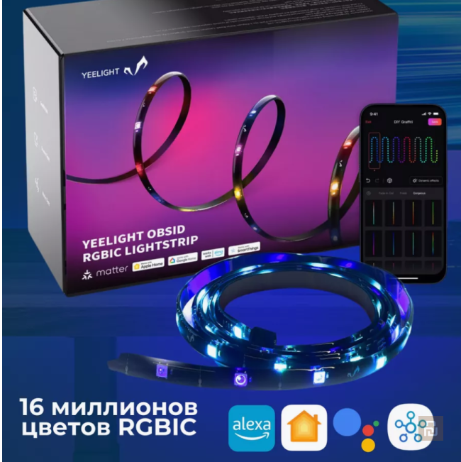 Лента адресная Yeelight Obsid Rgbic Lightstrip (YLFWD-0025), 2м, 12Вт, 200Лм/м, Matter, до 5м