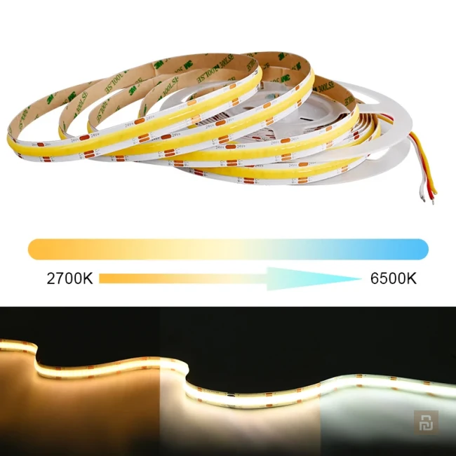Лента диодная COXO COB CCT A5000-608-CCT-V24-R90-NWP-W24-P10, 24В, 14Вт/1350Лм/м, 12мм, 2700-6500K, IP20, 5м