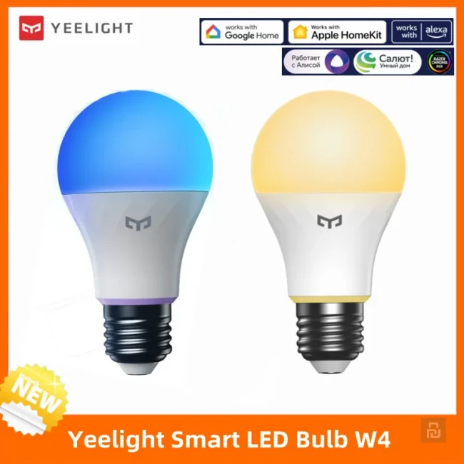 Лампа E27 Yeelight Smart LED Bulb W4 Lite (YLQPD-0011), Wi-Fi, 9Вт/806Лм, RGB/1700-6500K