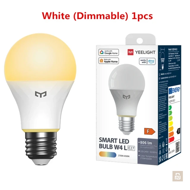 Лампа E27 Yeelight Smart LED Bulb W4 Lite (YLQPD-0011), Wi-Fi, 9Вт/806Лм, RGB/1700-6500K