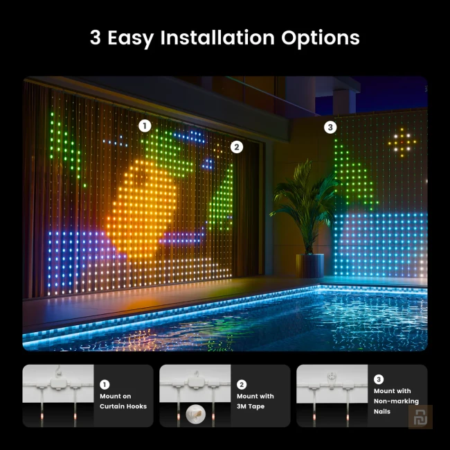 Штора-гирлянда Yeelight Curtain Lights (YLYDD-0053), 1,5x2м, 475 ламп, RGBIC+BLE