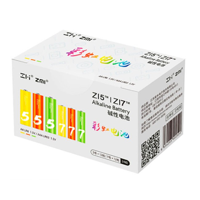 Батарейки алкалиновые ZMI Rainbow ZI5AA / ZI7AAA (12+12 шт.) (AL24)
