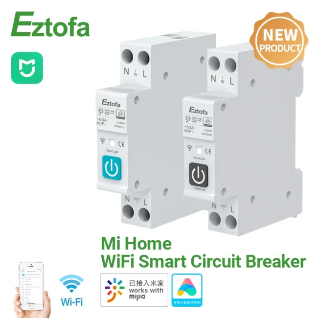 Автомат умный Eztofa, WI-FI, MiHome, Metering Type (1~63A current adjustable)