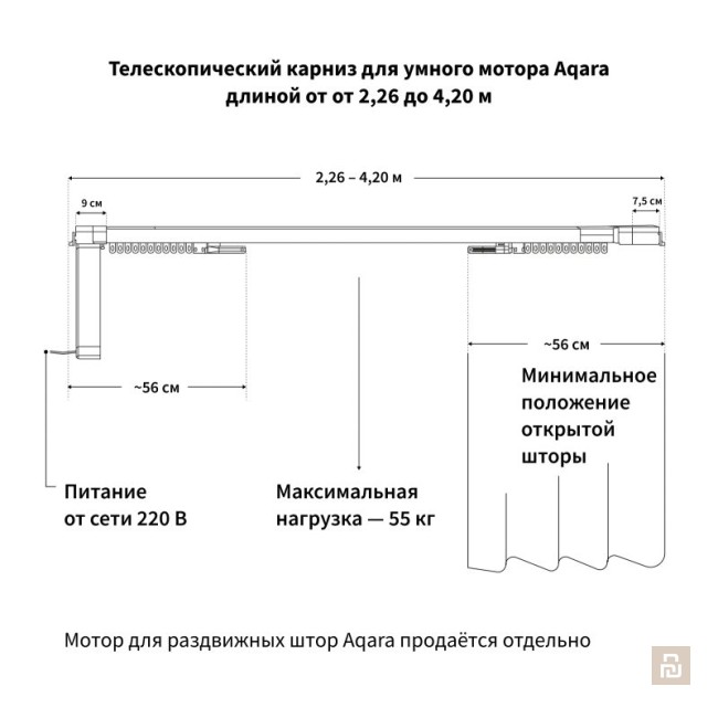 Карниз телескопический для умных штор Aqara (BFS4-1833), 1.8-4.5м 