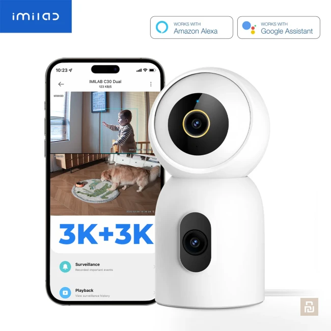 IP камера IMILAB Indoor Camera 3K3K WiFi Plug-in C30 Dual (CMSXJ111A), 3+3Мп/1296p, до 256Мб