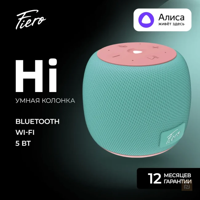 Колонка умная Fiero Hi (FDNS-00024), 10Вт, WI-FI/BLE 5.0, Яндекс с Алисой