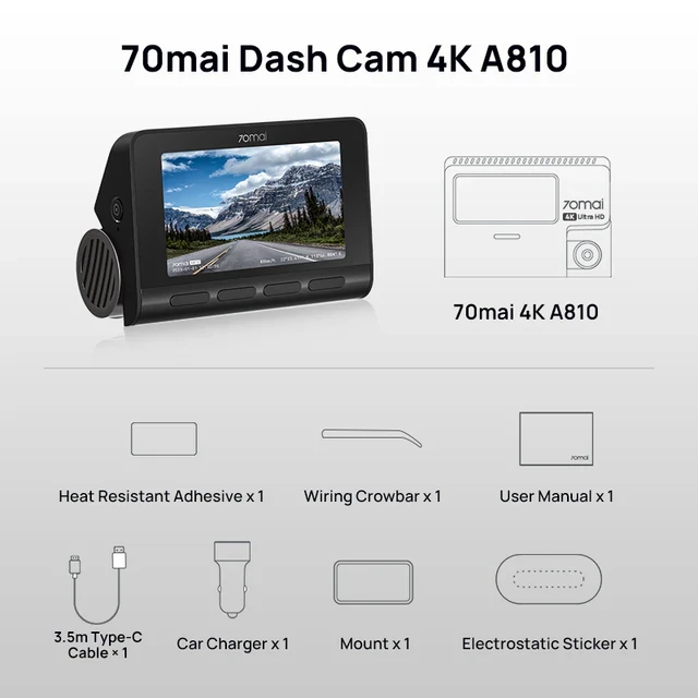 Видеорегистратор 70Mai Dash Cam 4K A810, NT98529