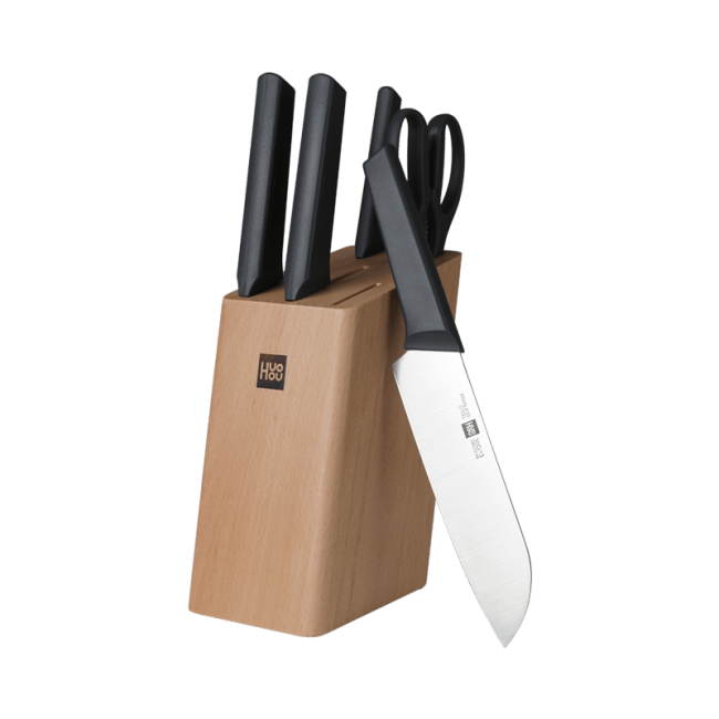 Набор ножей HuoHou Stainless Steel Kitchen Knife (HU0057) , 4 ножа, ножницы, подставка