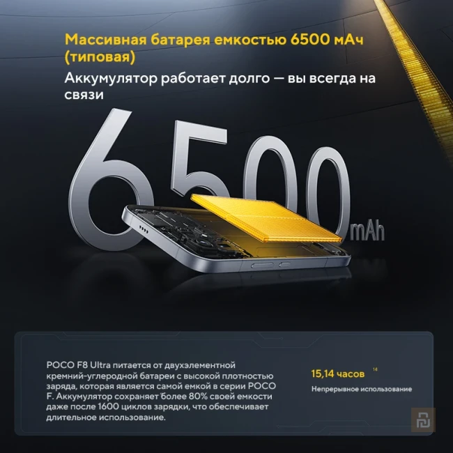 Смартфон Poco F8 Ultra, 6.9", Snapdragon® 8 Elite Gen5, 50+50+32/32Мп, 6500мАч, 120/50Вт, IP68, Bose