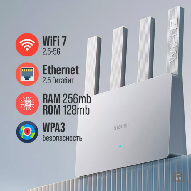 Роутер Xiaomi Router BE3600 (RN06), QC IPQ5312/256+128Мб, WI-FI 7/Mesh, порт 2.5G